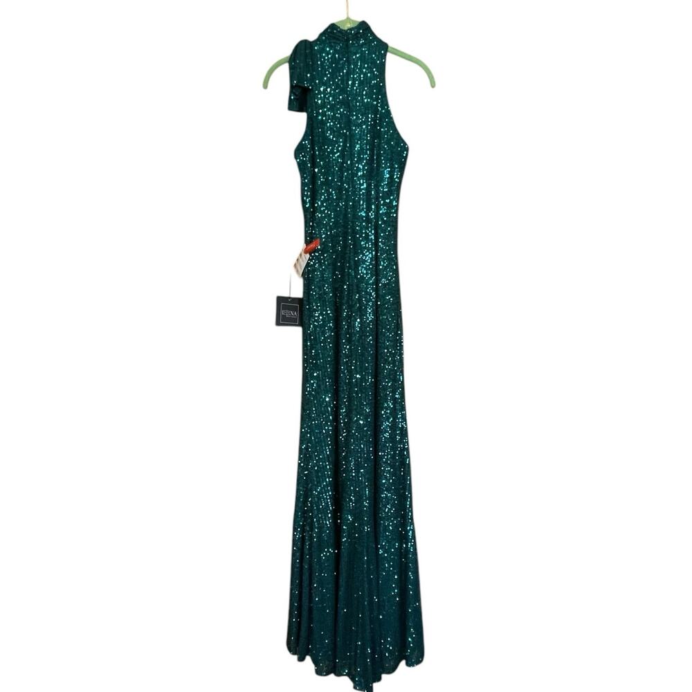 Mac Duggal Teal Sequined Soft Tie Halter Neck Column Gown Style 11280 Size 2 NEW - Picture 8 of 10